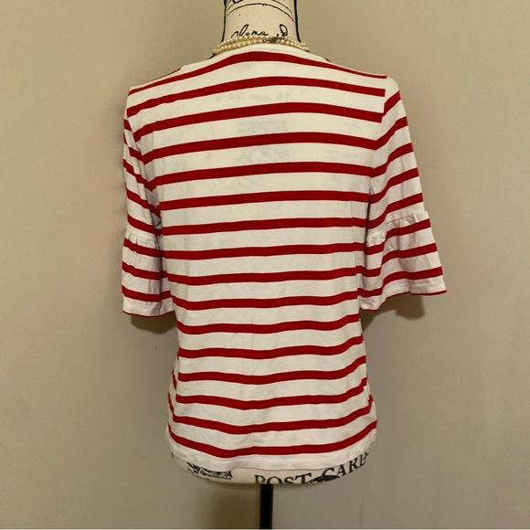 Talbots Blouse Women size Large Red & White Striped Bell Short Sleeve Shirt - Picture 3 of 5